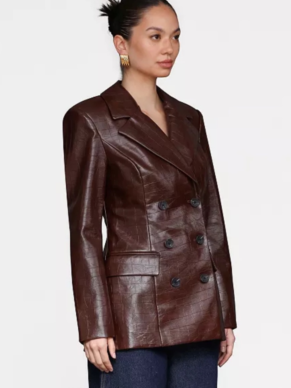 Avec Les Filles Croc-Embossed Double-Breasted Blazer - Brown